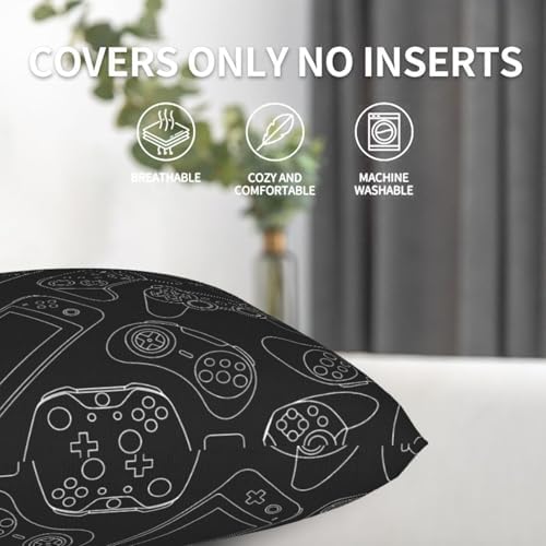 Perinsto Video Game Controller Background Throw Pillow Covers Set of 2 Gaming Gadgets Decorative Pillowcases Soft Cushion Covers for Sofa Couch Bed Home Decor, 22"X22" - Image 4