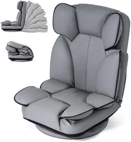 GIANTEX 360° Swivel Floor Gaming Chair, Folding Lazy Lounger Couch (Grey) by Giantex