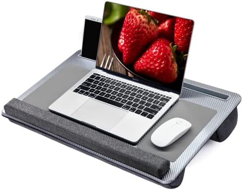 Extra Large Lap Laptop Desk- Home Office Portable LapDesk with Mouse Pad & Wrist Rest for Notebook/MacBook/Tablet, Sofa Bed Working, Writing, Drawing (Carbon Silver, Fit Up to 17-inch Laptops) by AUWOD