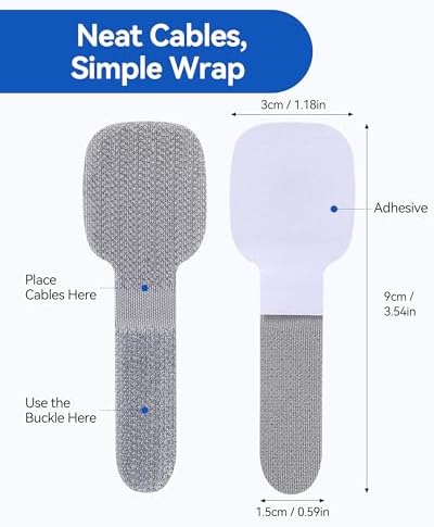 AGPTEK 80Pcs Self-Adhesive Cable Ties, Hook and Loop Cable Straps, Gray - Image 2