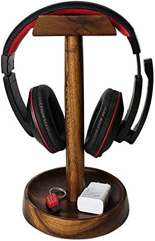 Headphone Stand, Solid Acacia Wood Headset Holder with Tray, Desk Organizer by Wrightmart