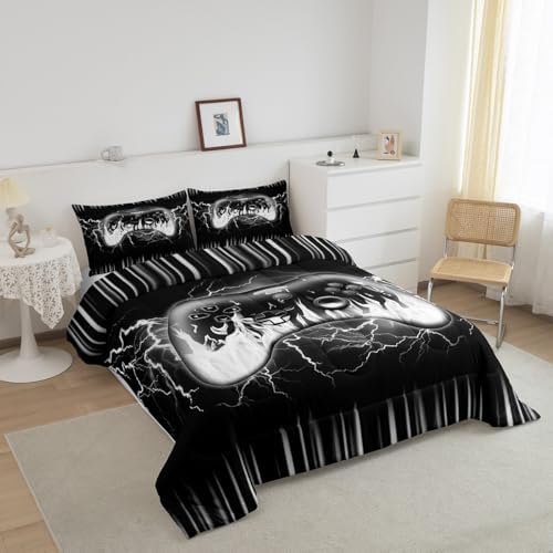 Feelyou Boys Gaming Gamer Comforter Set,Geometric Video Game Contoller Bedding Set Twin Size for Kids Boys Bedroom Room Decor,Lightnings Fire Gamer Comforter,Gaming Bed Set for All Season - Image 2