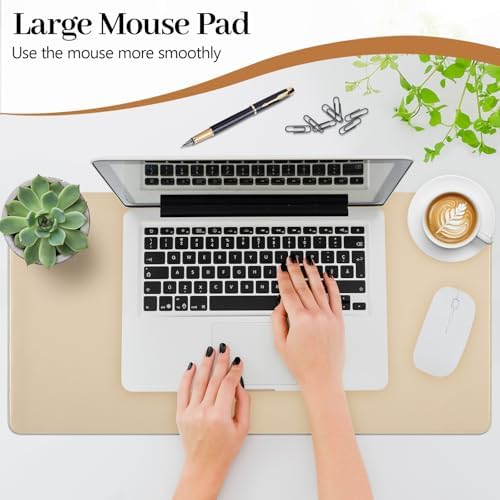 Beige Leather Desk Pad Large Mouse Pad, 23.6"x13.8" - Image 2