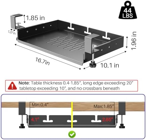 BYMECOST No Drill Under Desk Laptop Mount, Metal Under Desk Storage Shelf - Image 2