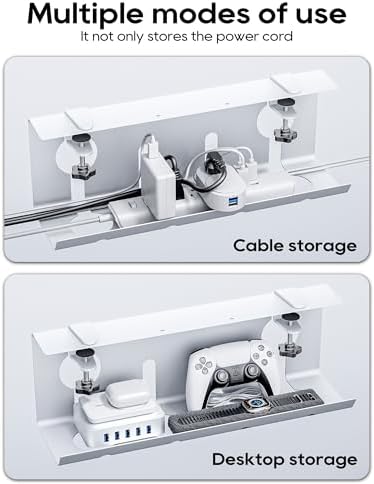 NODOCA No Drill Under Desk Cable Management Tray, 17'' Wire Management, Punch-Free Clamp on, Metal Cable Tray, Wire Organizer Under Desk, Under Dessk Basket for Office and Home, White - Image 6