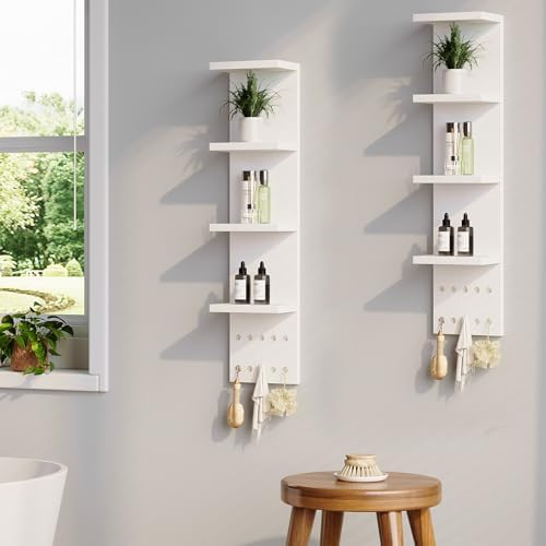 LitaEther 4 Tier White Lack Shelf Vanity Wall Shelf with 10 Crystal Hooks - Multi-Functional Storage for Makeup, Jewelry, Plants, Awards & Display (L7.1 x W5.5 x H30.7) (2) - Image 4