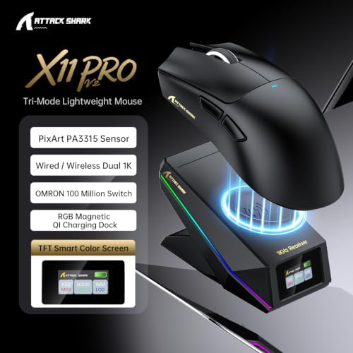ATTACK SHARK X11 PRO V2 Wireless Gaming Mouse with Charging Dock-Black - Image 2