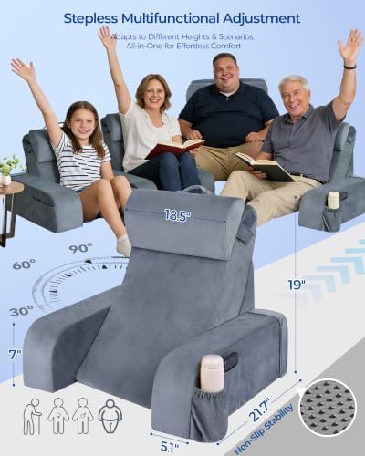 Kayfia Reading Pillow, 30-90° Stepless Adjust Angle & Height, Large, Grey - Image 2