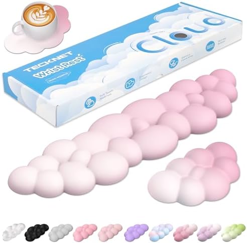 TECKNET Cloud Keyboard Wrist Rest Set, Cloud Wrist Rest with Non-Slip Base, PU Leather Wrist Pad for Keyboard with Ergonomic Memory Foam for Computer Laptop Office Gaming & Pain Relief, Gradient Pink by Tecknet