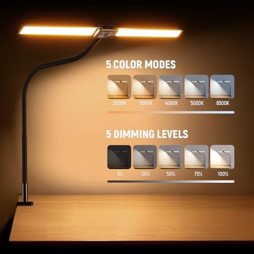 NEEWER Entry Level Version 32" LED Light with Clamp for Desk Home Office Dorm Designer Drafting, 20W Dual Computer Monitor Architect Lamp Bar, Flexible Overhead 2200lux/Remote/5 Modes CRI80+, N21 - Image 3