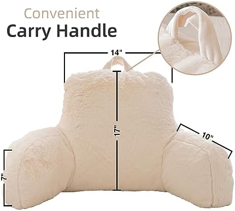 A Nice Night Faux Fur Reading Pillow Bed Wedge Large Adult Children Backrest with Arms Back Support for Sitting Up in Bed/Couch for Bedrest,Ivory (Pack of 2) - Image 2
