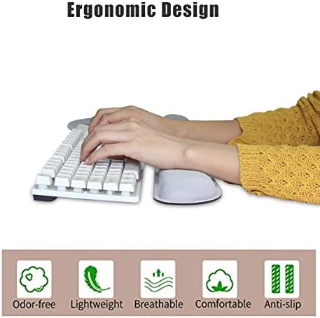 Ergonomic Keyboard Mouse Pad Wrist Rest Support Set for Laptop/Computer/Desktop,Memory Foam Hand Rest Wrist Cushion for Gaming/Office,Lightweight Comfortable & Pain Relief (Greyish White) - Image 5