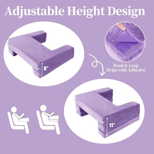 HOMBYS Adjustable Foam Crochet Pillow for Lap Support, Soft Velvet Reading & Gaming Pillow with Side Pocket and Elastic Band, Desk Pillow for Sofa, Bed & Floor, Heights for Adjusting (Purple) - Image 4