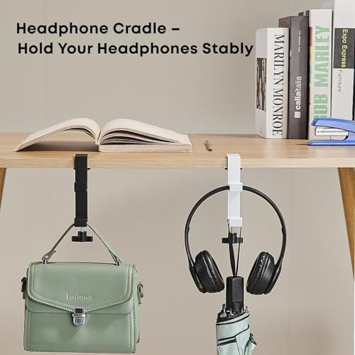 Under Desk Headphone Hanger with Dual Folding Hooks, Anti-Accidental Touch Design, Aluminum Alloy Clamp Mount, Space-Saving Anti-Accidental Touch Under Desk Clamp for PC Gaming Headsets, Office Desk - Image 5
