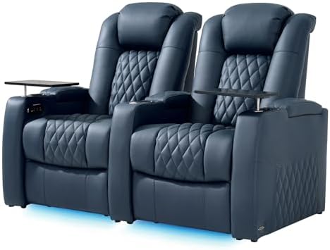comfiroom Top-Grain Leather Home Theater Seating, Dual-Motor Power Recliner by comfiroom