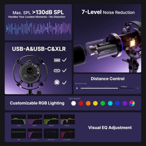 MAONO PD200XS XLR/USB Dynamic Microphone Kit, RGB Gaming Mic with Software - Image 4