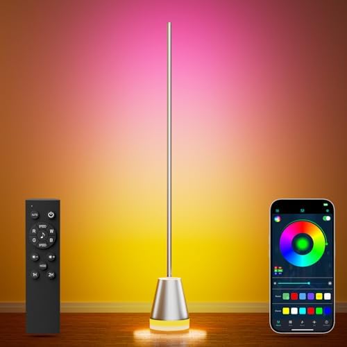 Keepsmile Smart RGB LED Corner Floor Lamp, Bright Standing Lamps for Living Room with APP and Remote,Modern Floor Lamp with Music Sync and 16 Million Colors, Ambient Light for Bedroom Silver by KEEPSMILE