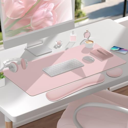Pink Leather Desk Pad and Keyboard Wrist Rest, 47.2"x23.6" - Image 2