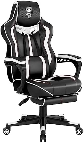 Vonesse Gaming Chair with Footrest,Reclining Computer Gaming Chair for Adults,Big and Tall Gamer Chair with Massage,Ergonomic High Back (White/Black) by Vonesse