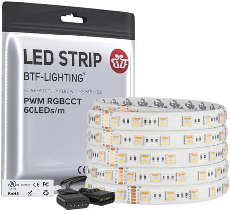 BTF-LIGHTING RGBCCT LED Strip UL Listed 16.4ft 60LED/m 300LED DC24V IP65 by BTF-LIGHTING