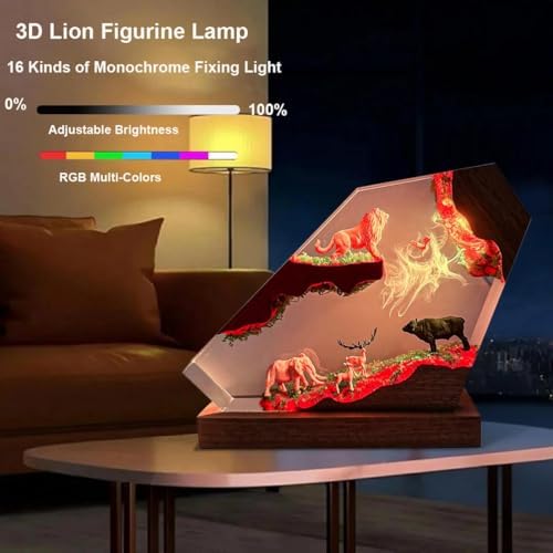 Epoxy 3D Lion Resin Lamp, Handmade The King of The Forest Figurine Lamp - Image 5