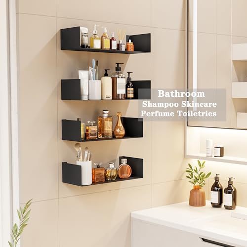 Metal Bali Floating Wall Shelves 15.5&13.8INCH for Storage and Decor Wall Mounted CD DVD&Books Perfume, Make up Storage Shelves Living Room, Bedroom, Bathroom & Kitchen,4P,Black - Image 4