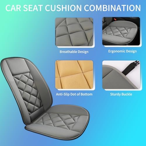 Car Seat Cushion with Back Support Pillow, Car Seat Cushion for Long Driving, Breathable Car Seat Protector, 1.2'' Thick Memory Foam Design for Pain Relief, Seat Pad for Car SUV Truck (Grey) - Image 3