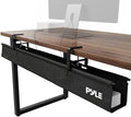 Pyle 48" Under Desk Cable Management Tray, Under Desk Wire Organizer with Clamp or Screw Mount, Desk Cable Organizer with Fabric Design for Large Workstations, Built-in Ties, 20 lb Capacity, Black by PyleUSA