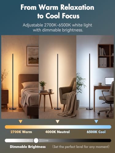 RGBICW Corner Floor Lamp, Smart LED Floor Lamp for Ambient Lighting with 16 Million Colors, App & Remote Control, 68 Scene Modes, Music Sync, Adjustable Warm White for Bedroom Living Room - Image 4