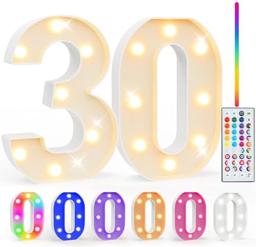 Pooqla 30th Birthday Decorations for Her Him, 35 Colors LED Light Up Numbers with Remote, Multicolor Marquee Numbers 30 Sign for Party Wedding Anniversary Decor 30th Birthday Gift, Number 30 by Pooqla