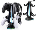 RGB Headset Stand with 9 Light Modes and 2 USB Charging Ports - Controller Holder for Desk - Headphone Stand & Detachable Controller Hook for PC Earphone Gaming Room Setup Accessories by Oritikur