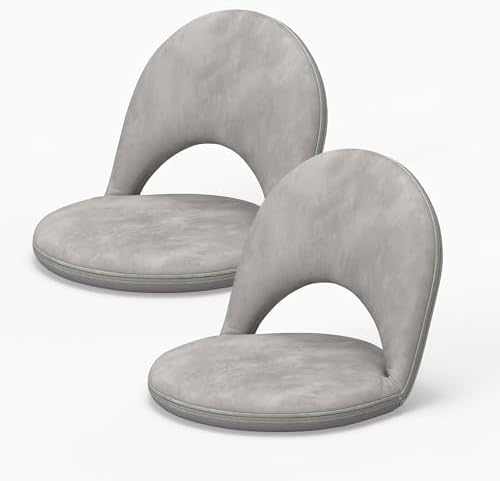 2Pcs Floor Chair with Adjustable Back Support for Kids and Adults | 5-Position Folding Floor seat with Soft Sponge & Velveteen Cover, Indoor Outdoor Use, Meditation, Gaming, Camping(Gray) by Cuzobro