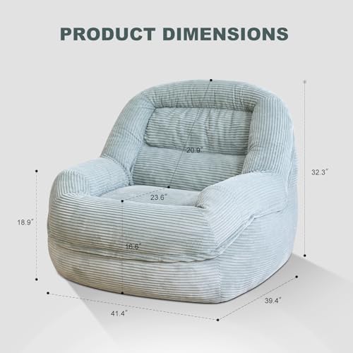 Giant Bean Bag Chair for Adults, Oversized Floor Lounge Chair with Armrests | Mint Green, soft corduroy and resilient foam for living rooms, bedrooms, reading nooks, gaming rooms, movie nights, and pets - Image 2