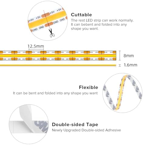BTF-LIGHTING 5V USB COB LED Strip Lights 6.56FT Natural White 4000K - Image 6