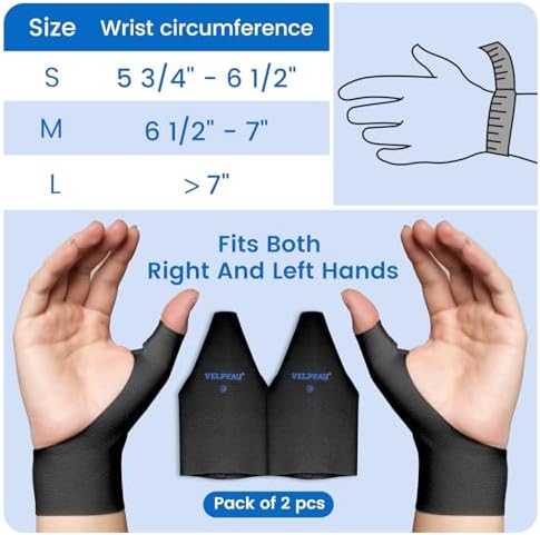 Velpeau 2pcs Thumb and Wrist Compression Sleeve for Tendonitis, Black, M - Image 6