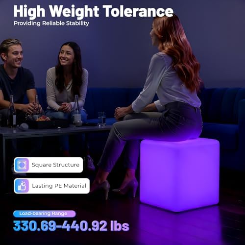 16 Inch Rechargeable LED Color Changing Cube Chair Light, Waterproof RGB Color Changing LED Light Cube Seat Stool Side Table w/Remote for Party Mood Lamp Night Romantic Decorative Lighting - Image 3