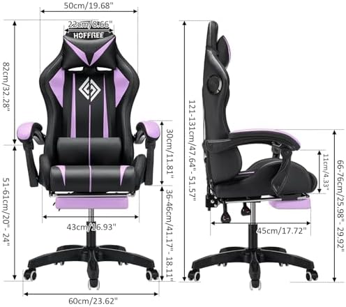 HOFFREE RGB Gaming Chair with Speakers Massage LED Lights Game Chair-Purple | Bluetooth Computer Gaming Chair with Footrest Video Game Chair for Adults Ergonomic High Back Gamer Chair with Lumbar Support - Image 2