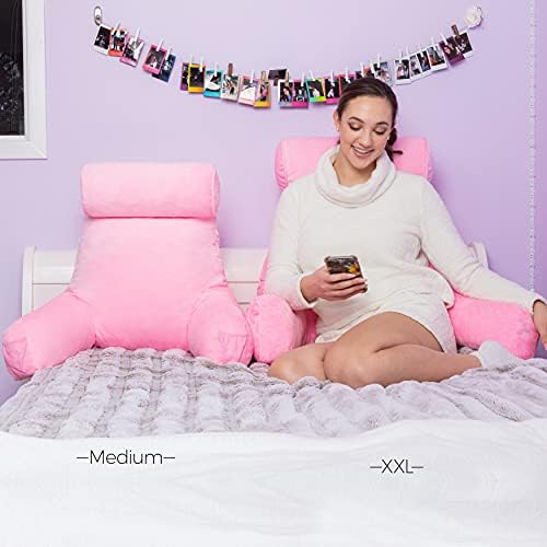 Husband Pillow Medium Reading Pillow with Arms - 23" Backrest for Sitting Up in Bed - Firm Support Bed Rest Pillow for Adults, Neck Roll, Removable Cover - TV, Reading, Lounging - Pink - Image 6