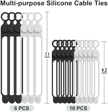 16Pcs Silicone Cable Ties, Cord Organizer Cable Management-2Sizes - Image 6