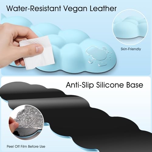 Cloud Wrist Rest Keyboard Cushion and Cloud Mouse Pad, Blue | 4-in-1 Ergonomic Cloud Keyboard Wrist Rest Set, Memory Foam, Arm Support for Palm, Cute Desk Accessory for PC Gaming Setup - Image 5