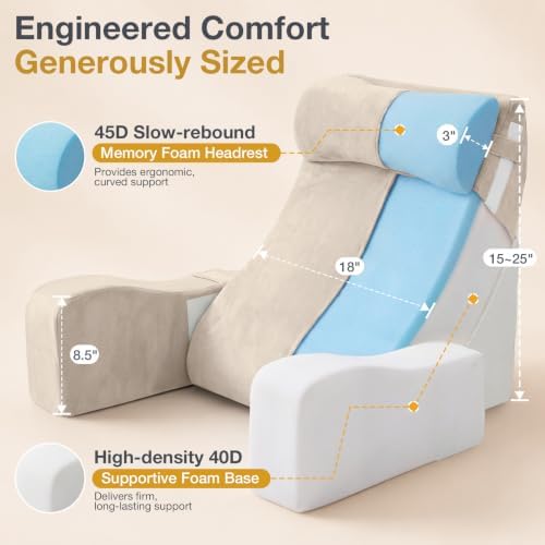 Sasttie 15-25 inch Adjustable Reading Pillow with Armrests, Beige - Image 7