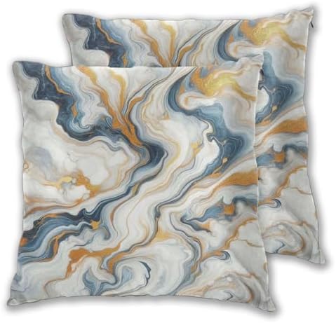Liquid Marbling Background Pillowcase Set of 2 Gold and Teal Marble Throw Pillow Covers Shells for Couch Office Bedroom Home Decoration, 18"X18" by Abucaky