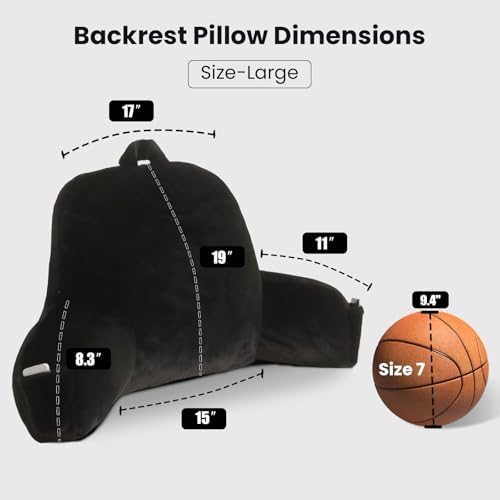Large Plush Backrest Pillow for Sitting in Bed,Faux Fur,Black | 19" Back Pillow with Arms Supports Adults,College Students,Elbows & Forearms for Dorm Reading,Gaming,Watching TV - Image 3