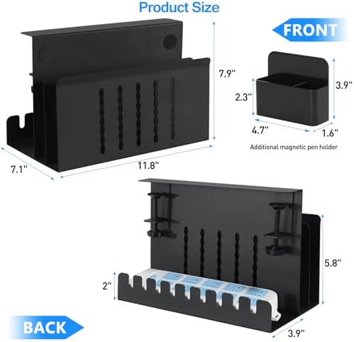 MAXECHO Desk Side Storage, Under Desk Laptop Mount, Table Side Hanging File Organizer, No Drill Clamp On Cable Management Tray, Laptop Holder with Magnetic Pen Holder for Office and Home, Load 22 Lbs - Image 5