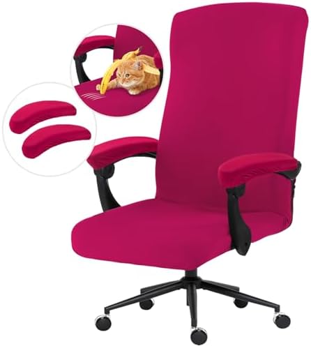 Stretch Computer Office Chair Cover with Armrest Covers Durable Zipper Universal Washable Removable Spandex Rotating Boss Chair Slipcovers Anti-dust Soft Desk Chair Seat Protector, Hot Pink by DivaenCamino