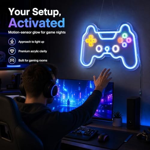 Welltodo Gaming Neon Sign, Motion Sensor Dimmable Gaming LED Lights for Wall Gamer Room Decor, Neon Signs for Boys Bedroom, Cool Gaming Lamp, Perfect Birthday Gifts for Boys Gamers Ideal Party Decoration & for Teen. - Image 5