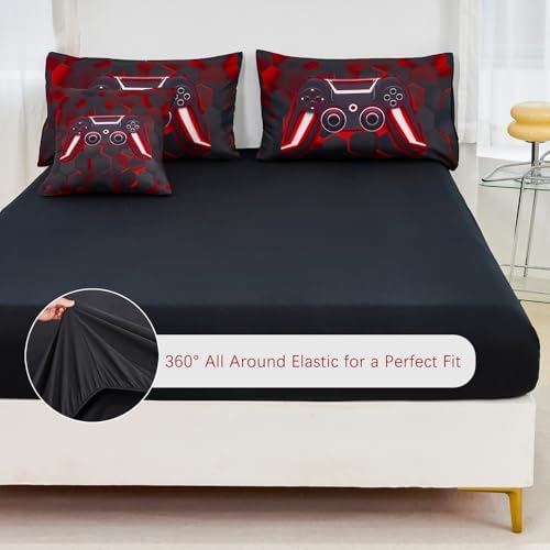 URBONUR Black and Red Gaming Comforter Set Full Size for Boys 6 Pieces - Image 4