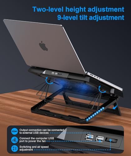 MOKURU Laptop Cooling Pad, Laptop Cooler with 6 Quiet Fans Up to 17.3 Inch Heavy Notebook Cooler Stand, 8 Levels of Tilt, Two Levels of Height Adjustable (Black) - Image 4