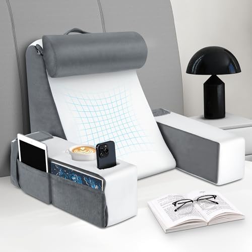 Reading Pillow for Bed Sitting Up Husband Pillow with Arms & Cup Holders by Morelexa