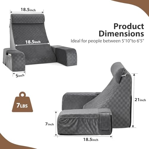 Vekkia 21'' Reading Pillow for Adults with XL Side Pockets, Adjustable Arms - Image 2